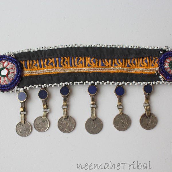 Cotton Hippie-Choker with Coin Pendants, Tribal Headpiece