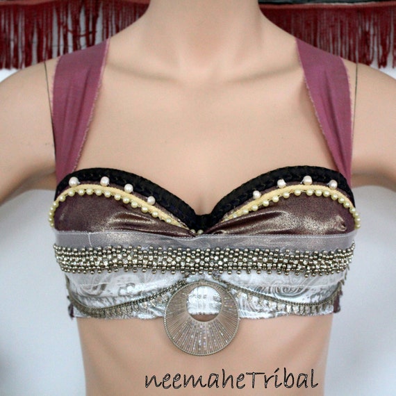 Handmade OOAK Cup US 34C, EUR 75C Tribal Bra in Silver, White and Dusky  Pink for Tribal Fusion, Bellydance, Tribal Style Dance and Party -   Canada