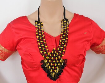 Collar con cuentas tribales kuchi largo, collar hippie Boho amarillo-negro, 7919.2