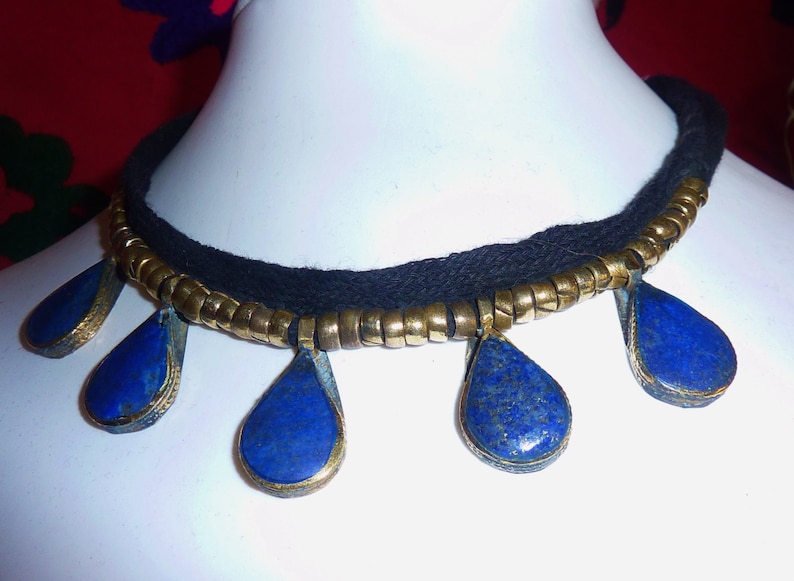 Ethnic Necklace with Blue Pendants Tribal-Necklace Afghani Necklace Bib-Necklace