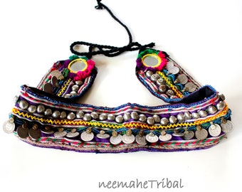 Purple ATS Tribal Coin Belt with Kuchi Buttons, 70 cm / 27.56 " long