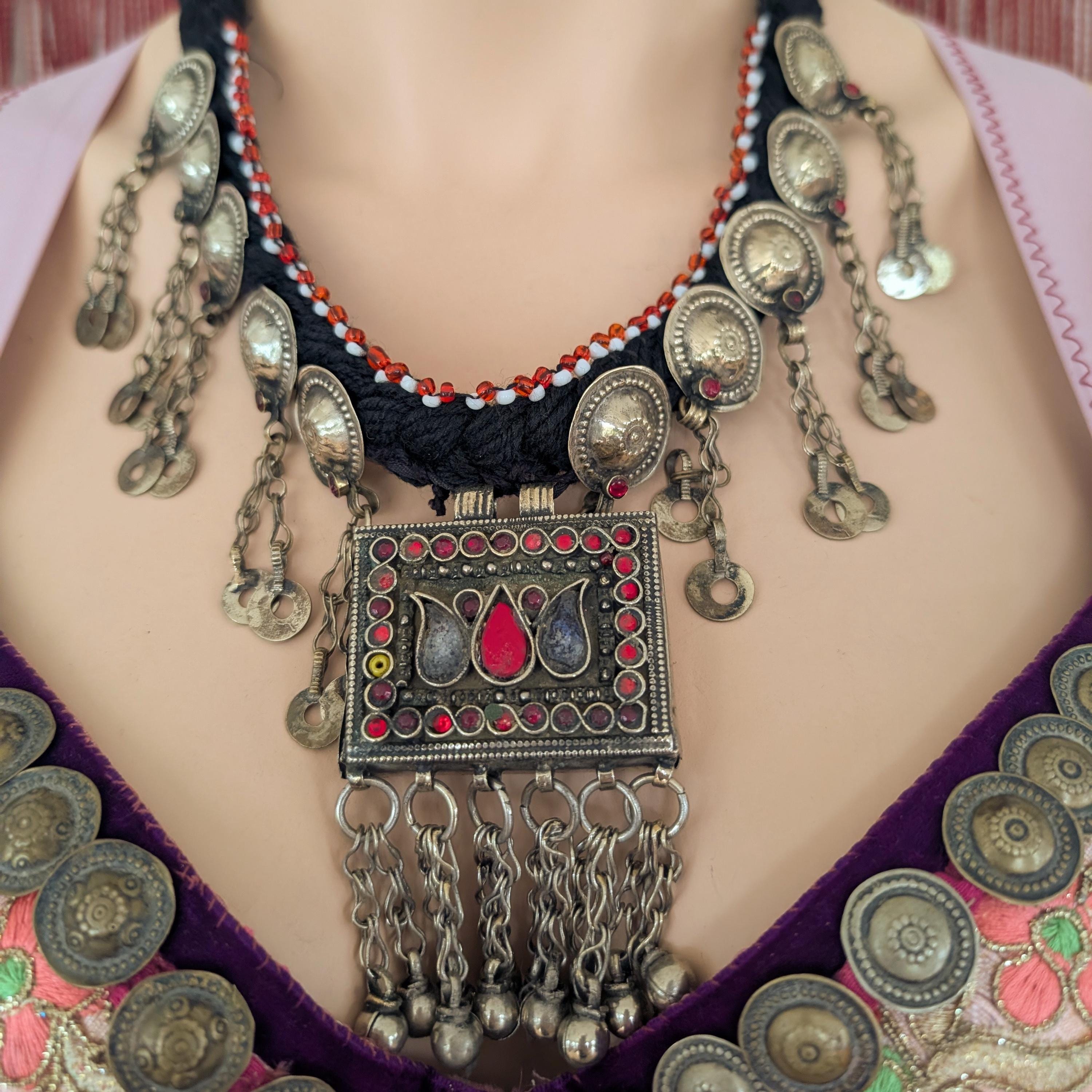 Big Tribal Necklace With Kuchi Prayer Box Pendant and Waziri