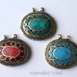 Oval Kuchi Tribal Pendant with Two Loops