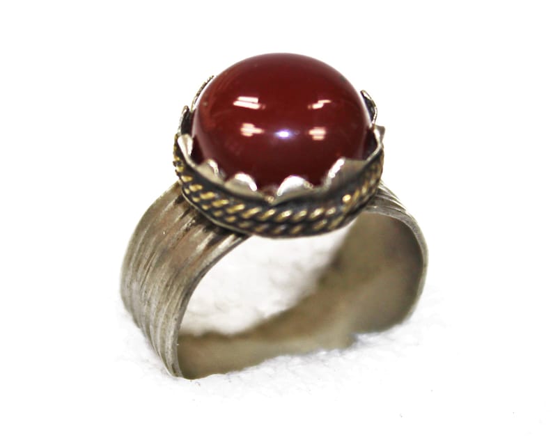 Tribal Fusion Tribal Ring US 7 Vintage Afghan Nomad Kuchi Ring with Red Jasper Stone Bohemian Ethno Hippie Ring Tribal Jewelry