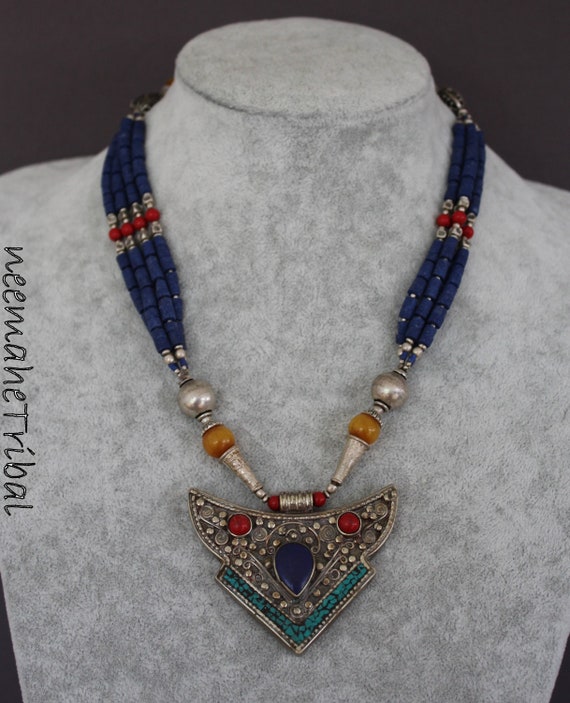 Handmade Ethnic Silvertone Tibetan Necklace with … - image 2