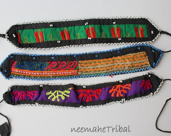 Colorful Embroidered and Lined Tribal Hairband or Choker Base DIY, Set of 3 Pieces