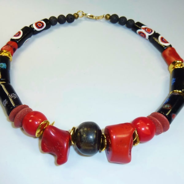 Africa Collier "black-red-gold", Trade Beads, Choker