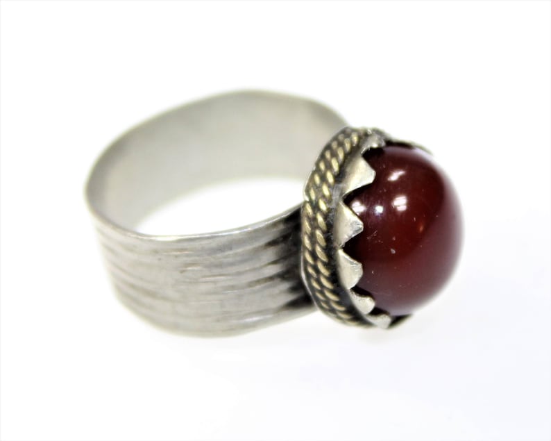 Tribal Fusion Tribal Ring US 7 Vintage Afghan Nomad Kuchi Ring with Red Jasper Stone Bohemian Ethno Hippie Ring Tribal Jewelry