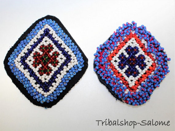 Tribal Kuchi Beaded Medallions 15 x 10 cm 5,9 x 3.93 Tribal Fusion Tribal DIY Supply 1 Pair of Rhomboid Beaded Medallions