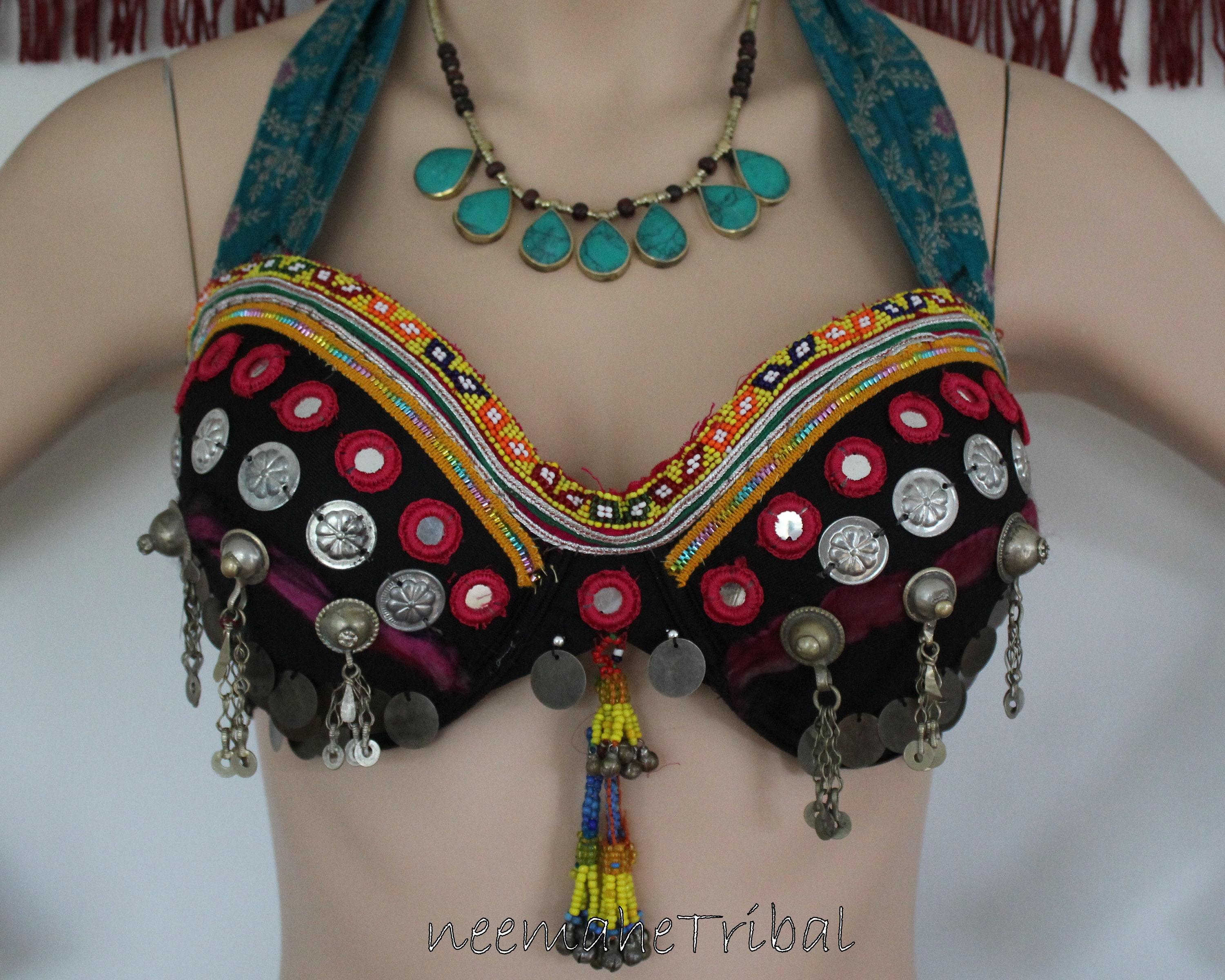Tribal Bra Size 85 C, US 38 B for ATS, Tribal Style Dance, Tribal Fusion,  Bellydance OOAK -  India