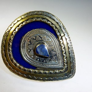 Blue Kuchi Tribal Ring, US Size 10 1/4, Boho, Gypsy, Tribalring Teardrop-Shape, Nomad Jewelry, Tribal Fusion Bohemian Statement Ring image 1