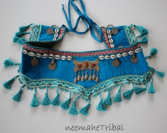 Vintage Moroccan Jeweled Belly Dance Belt: Faux Turquoise Tribal Hip Belt Vintage Moroccan Jeweled Belly Dance Belt: Faux Turquoise  main image 2