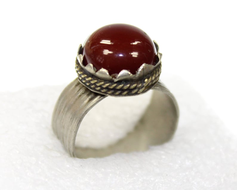 Tribal Fusion Tribal Ring US 7 Vintage Afghan Nomad Kuchi Ring with Red Jasper Stone Bohemian Ethno Hippie Ring Tribal Jewelry