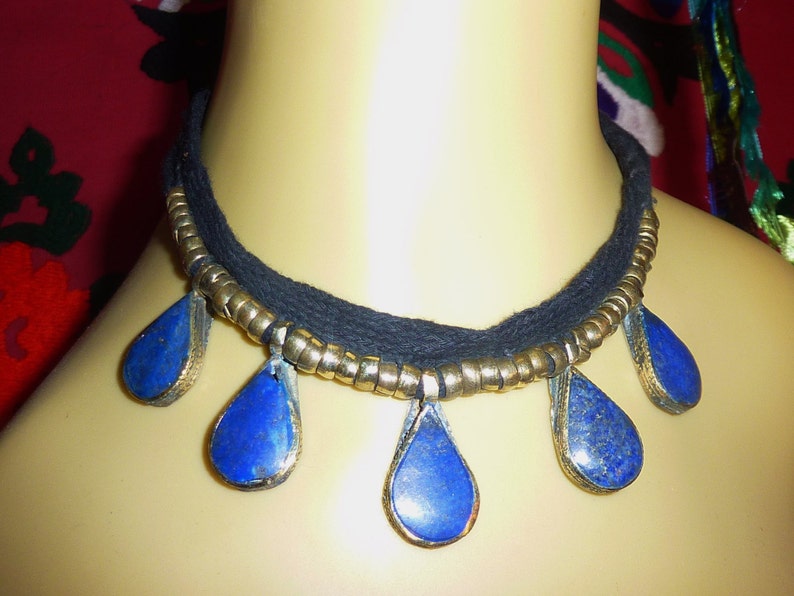 Ethnic Necklace with Blue Pendants Tribal-Necklace Afghani Necklace Bib-Necklace