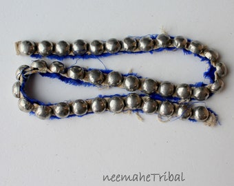 Silvertone Kuchi Buttons on a Blue Cotton Strand, 50 cm / 19.68 " long