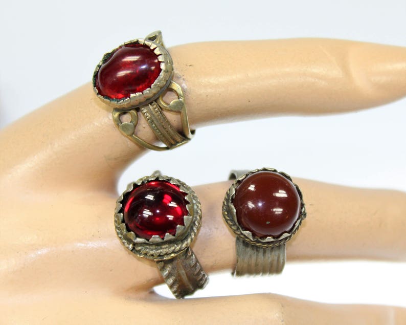 Tribal Fusion Tribal Ring US 7 Vintage Afghan Nomad Kuchi Ring with Red Jasper Stone Bohemian Ethno Hippie Ring Tribal Jewelry