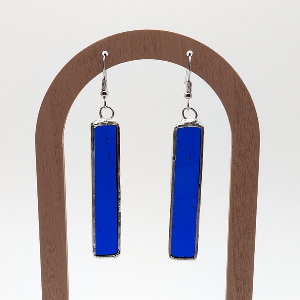 Royal Blue Translucent Stained Glass Earrings (2")