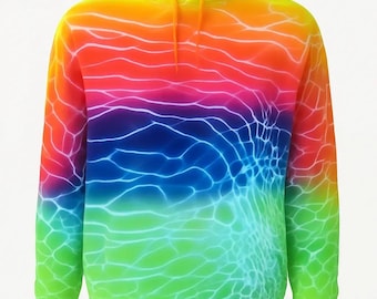 Bluza z kapturem barwiona metodą tie-dye, ombre, tęcza, wykonana na zamówienie metodą tie-dye