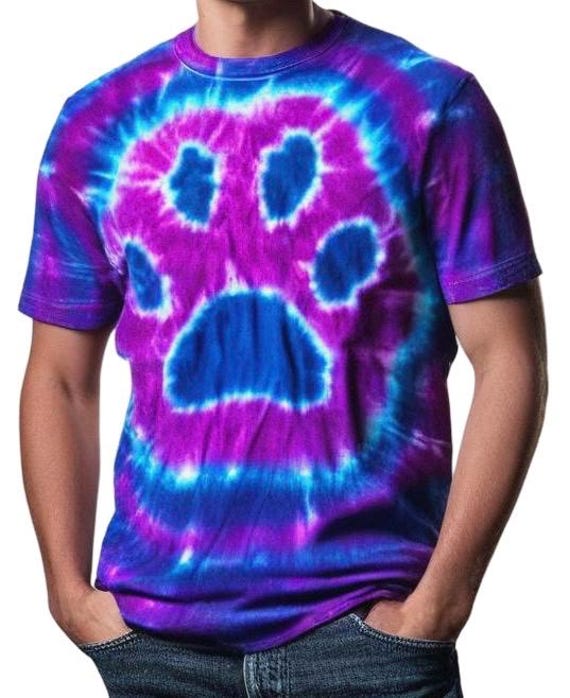 TieDyed4U Tie Dye Paw Print T Shirt Shirt Hand Made Customizable Tye Die Tie Dyed Animal Lover