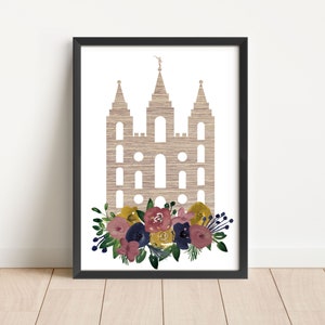 Salt Lake Temple Digital Print | Church of Jesus Christ | Digital Art | Watercolor Flowers | Printable