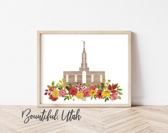 Bountiful Temple Digital Print | Church of Jesus Christ | Digital Art | Watercolor Flowers | Printable