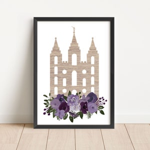 Salt Lake City Temple Digital Print | Church of Jesus Christ | Digital Art | Watercolor Flowers | Printable