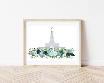 Columbia River Washington Temple Art Digital Print | Church of Jesus Christ | Digital Art | Printable | Watercolor Temple Flower Print