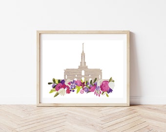 Mt. Timpanogos Temple Art Digital Print | Church of Jesus Christ | Digital Art | Printable | Watercolor Temple Flower Print