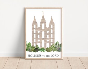 Salt Lake Temple Painting Digital Print | Church of Jesus Christ | Digital Art | Watercolor Trees | Printable