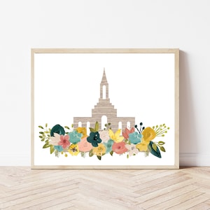 Orem Utah Temple Digital Print | Church of Jesus Christ | Digital Art | Watercolor Flowers | Printable