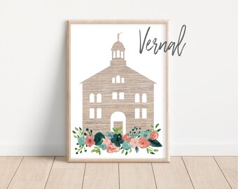 Vernal Temple Art Digital Print | Church of Jesus Christ | Digital Art | Printable | Watercolor Temple Flower Print