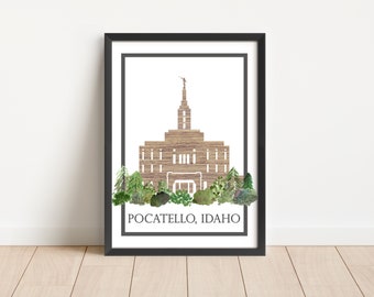 Pocatello Temple Painting Digital Print / Iglesia de Jesucristo / Arte Digital / Flores de Acuarela / Imprimible