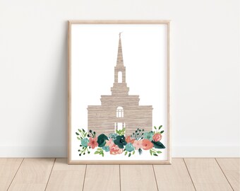 Star Valley Wyoming Temple Digital Print | Church of Jesus Christ | Digital Art | Watercolor Flowers | Printable