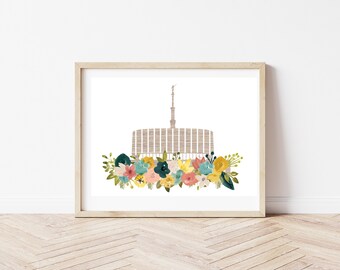 Provo Temple Art Digital Print | Church of Jesus Christ | Digital Art | Printable | Watercolor Temple Flower Print