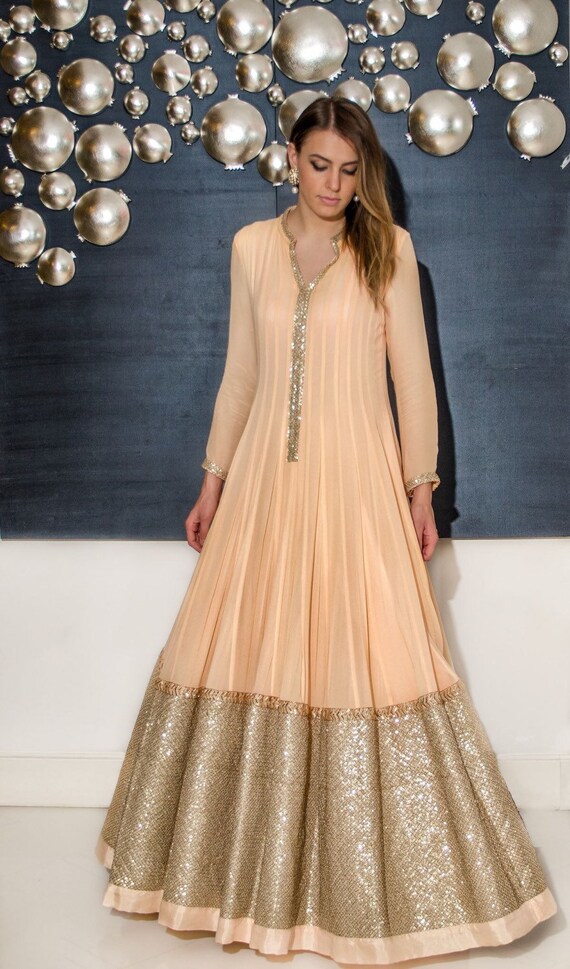 peach anarkali gown