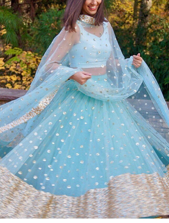 blue wedding lengha