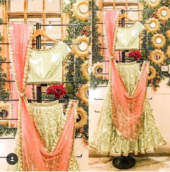 Mint Green And Blush Pink Wedding Lehenga Choli Set Indian Etsy