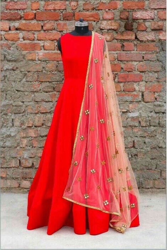 red long anarkali dress