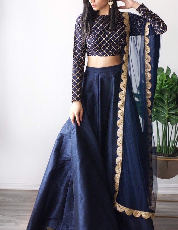 dark blue bridal lehenga