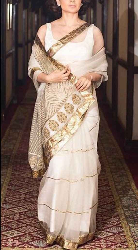 off white party wear saree