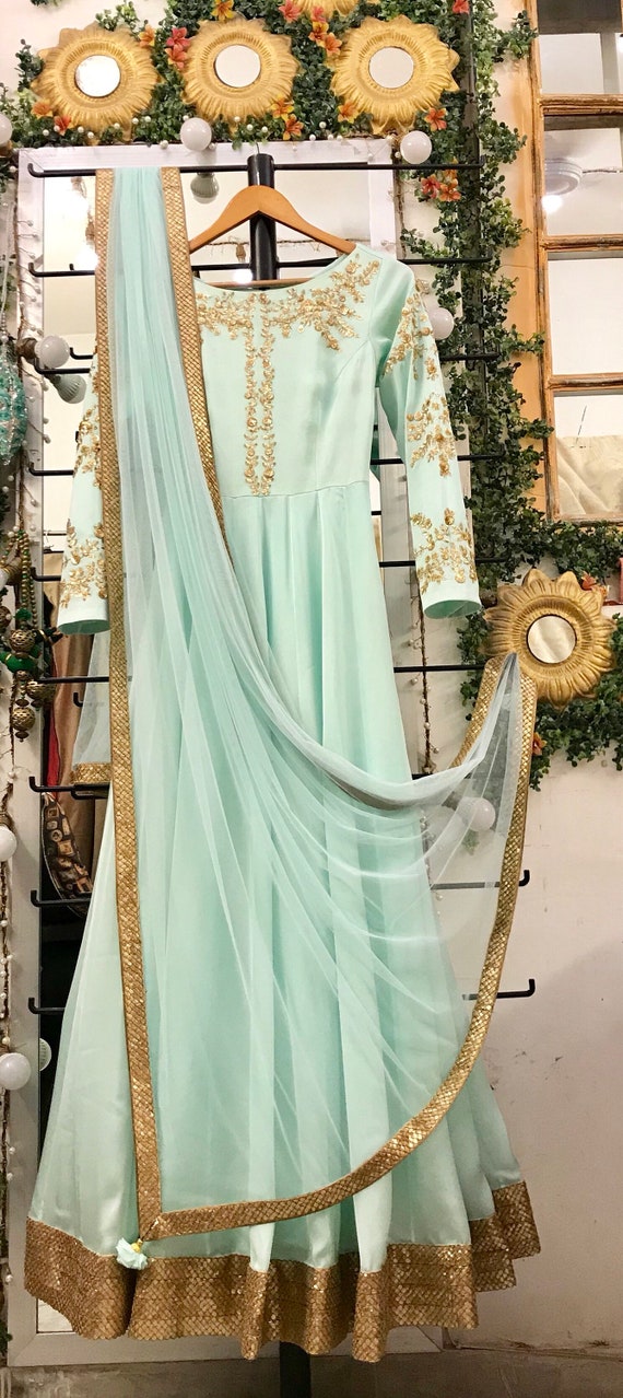 green anarkali gown