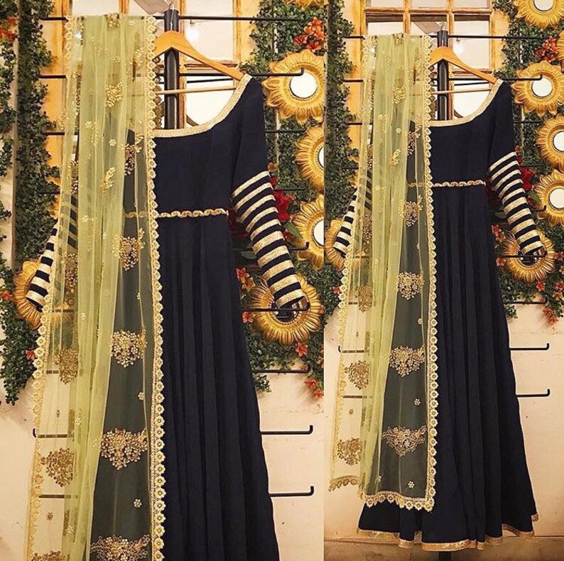 navy blue gown with dupatta