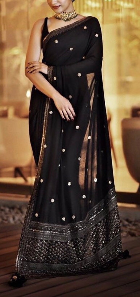Black cocktail georgette saree with 