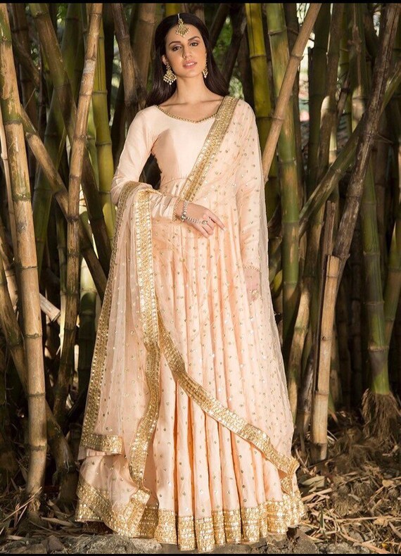 peach anarkali gown