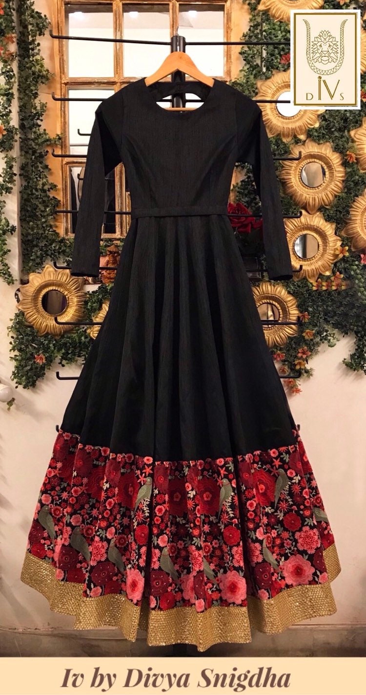 Buy Black Silk Indo Western Gown With 