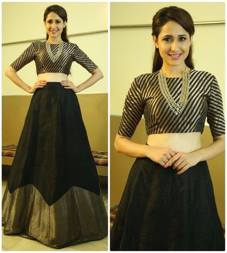 Black Crop Top and Skirt Indo Western Outfit Indian Cocktail | Etsy