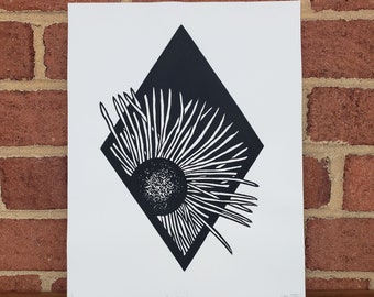 Inula Hookeri Flower Linocut Print