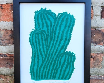 Impresión Linograbada de Cactus Abstracto