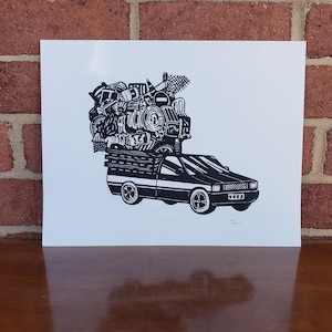 Junk Truck Linocut Print