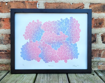 Impresión Linograbada de Hortensia